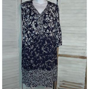 J-Jill Dress Size Medium V-Neck Lined Long Sleeve Black and Gray Floral
